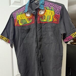 80’s Colorful Embroidered Black Shirt size M
